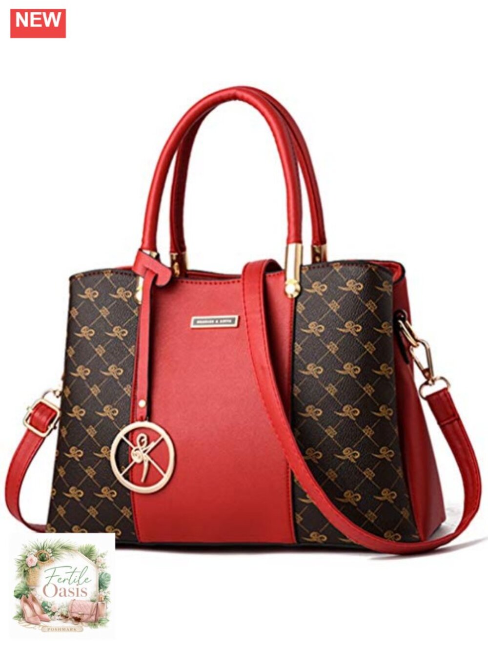 Women's Satchel Handbag PU Leather Top Handle Tote Shoulder Bag 7 Pockets